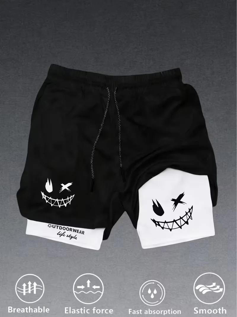 Men's summer breathable dual-purpose double-layer shorts with elastic compression and quick drying multifunctional sports shorts