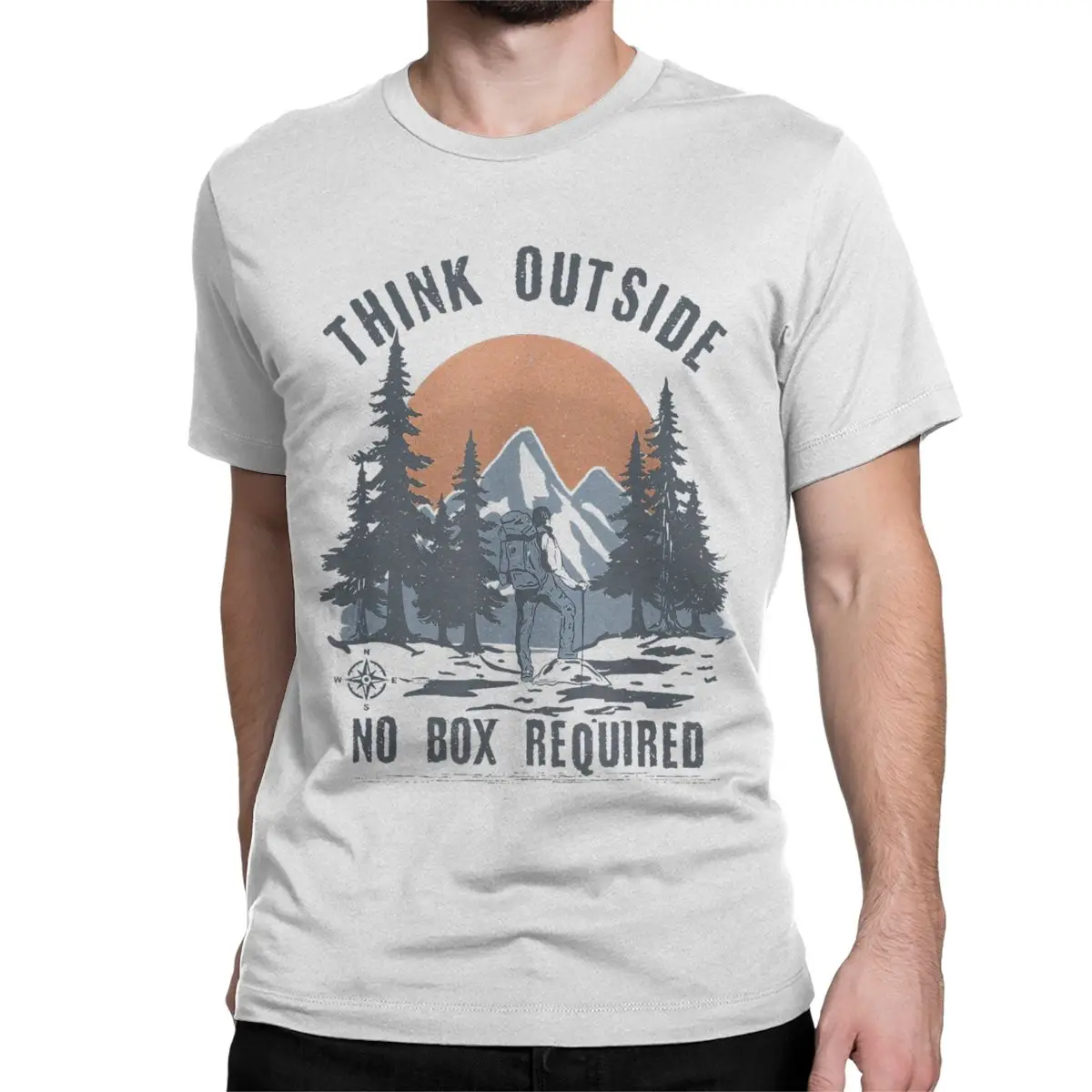 Men Women T-Shirt Think Outside No Box Required Leisure Cotton Tees Short Sleeve Funny Hiking T Shirts Clothing Birthday Present