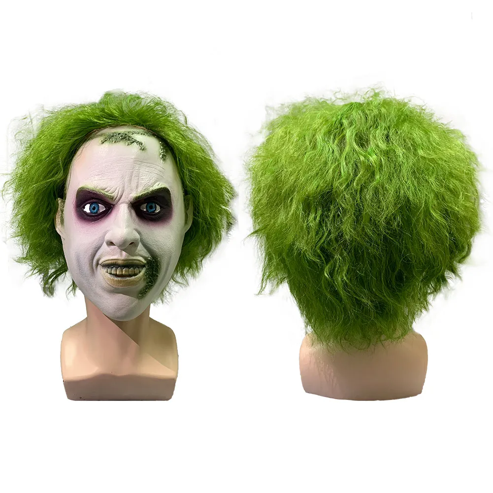 Betelgeuse Cosplay Men Full Head Mask with Green Wig Horror Movie Beetle Infernal Master Costume Juice Headwear Halloween Adult