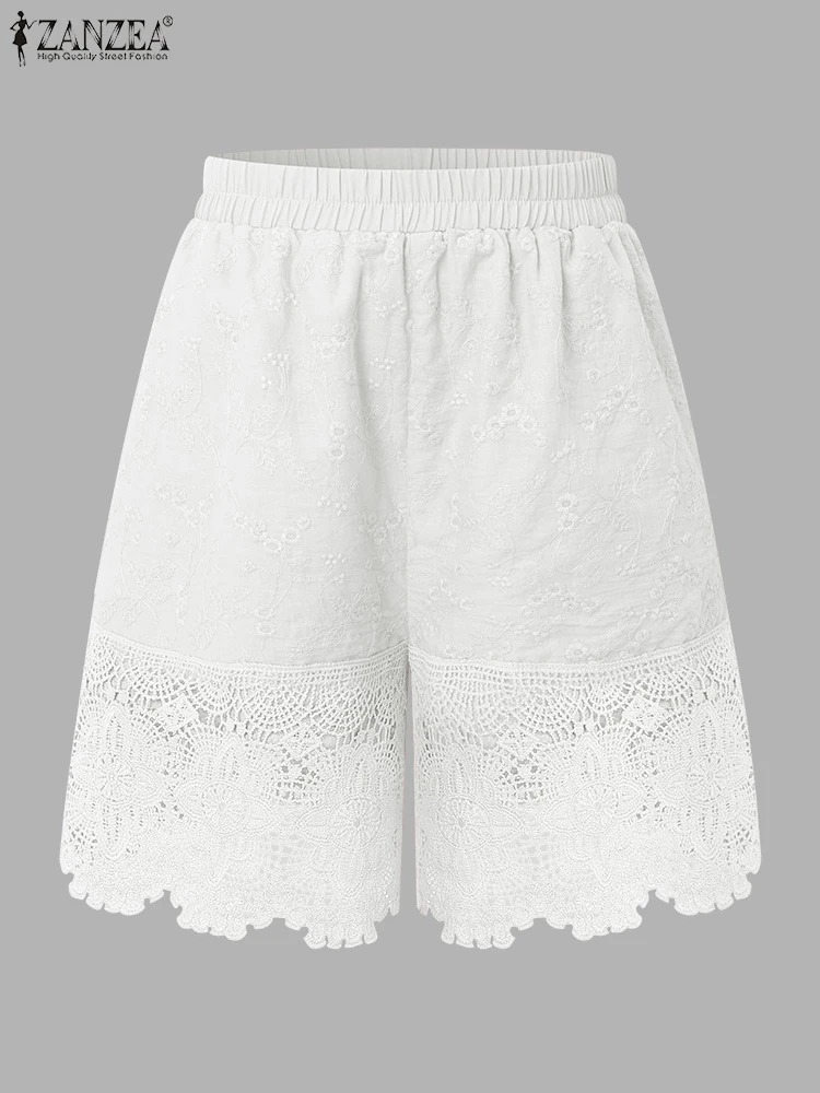 

ZANZEA летние кружевные шорты, повседневные свободные однотонные шорты с карманами, короткие брюки, модная женская одежда, низ, большие размеры, S-3XL