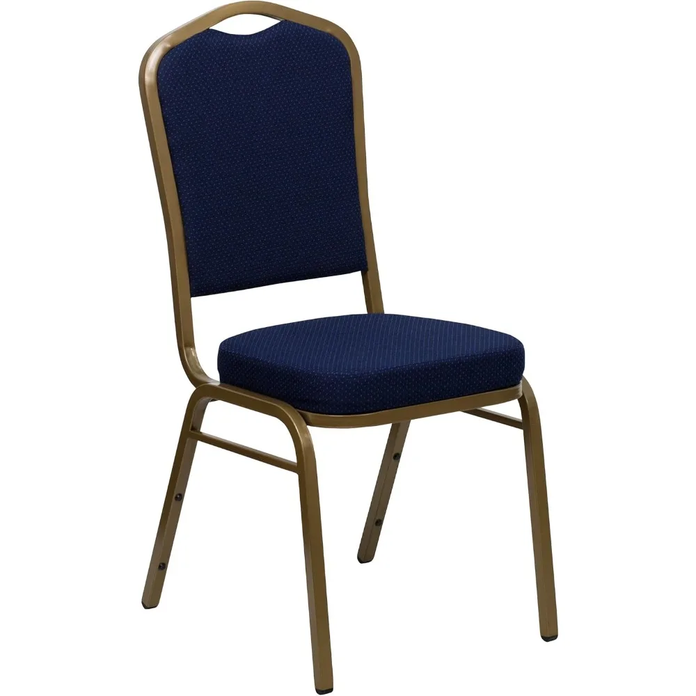 Crown Back Banquet Chair, Navy Blue Patterned Fabric/Gold Frame