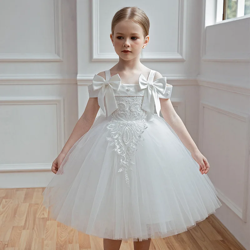 

Girl Princess Dress White Bridesmaid Dresses Wedding Prom Gown Elegant Dress For Girl Birthday Party Kids First Communion Dress