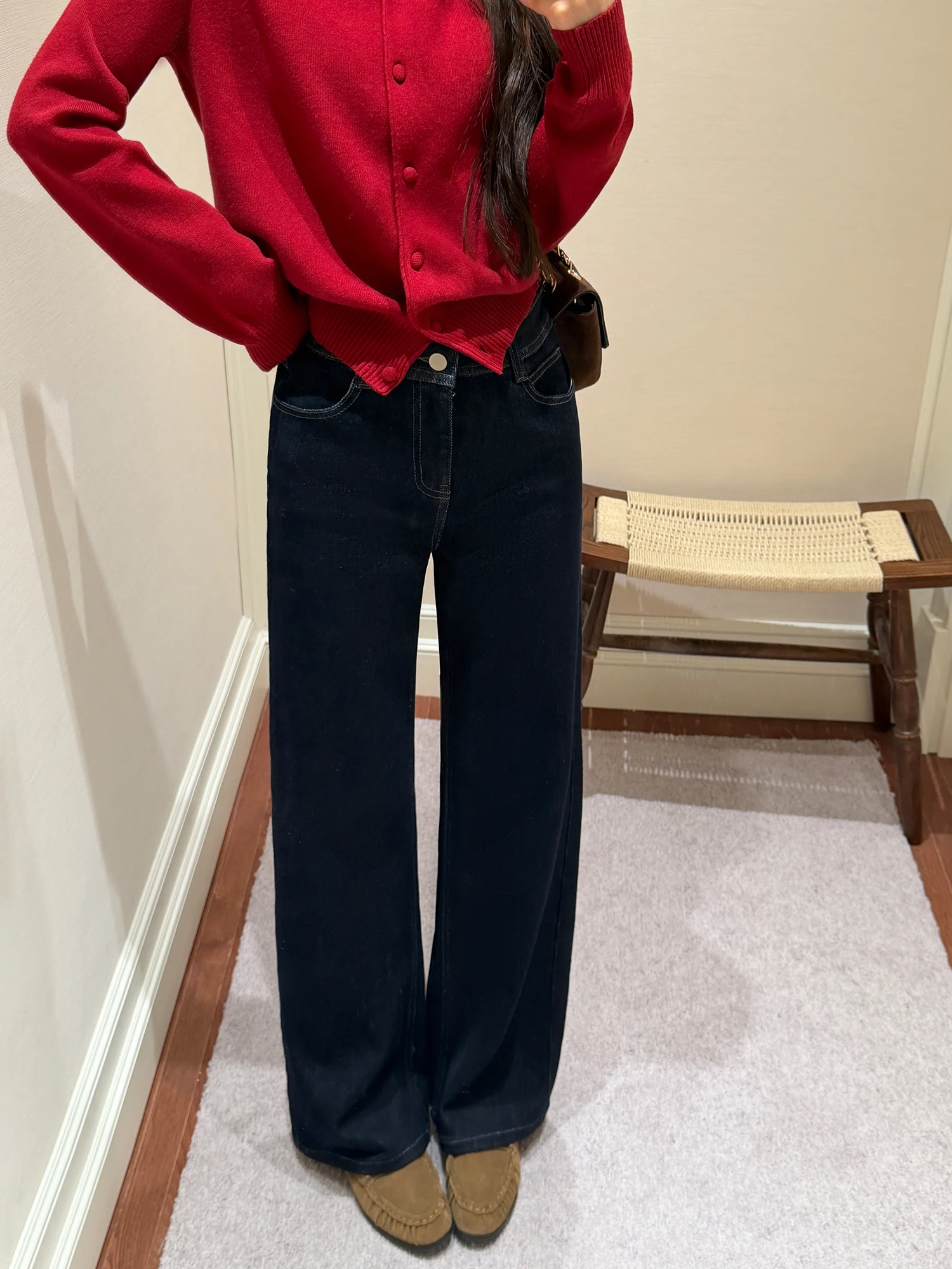 High Waist Straight Leg Original Color Denim Jeans Women's Slim Fit Casual Pants Pusumede Model God Pants Retro Style