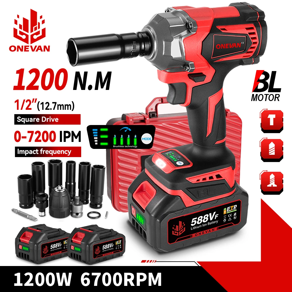 1200N.M Torque Brushless Electric Impact Wrench 1/2\'\' Cordless Screwdriver Lithium-Ion Battery Power Tool for Makita 18V Battery