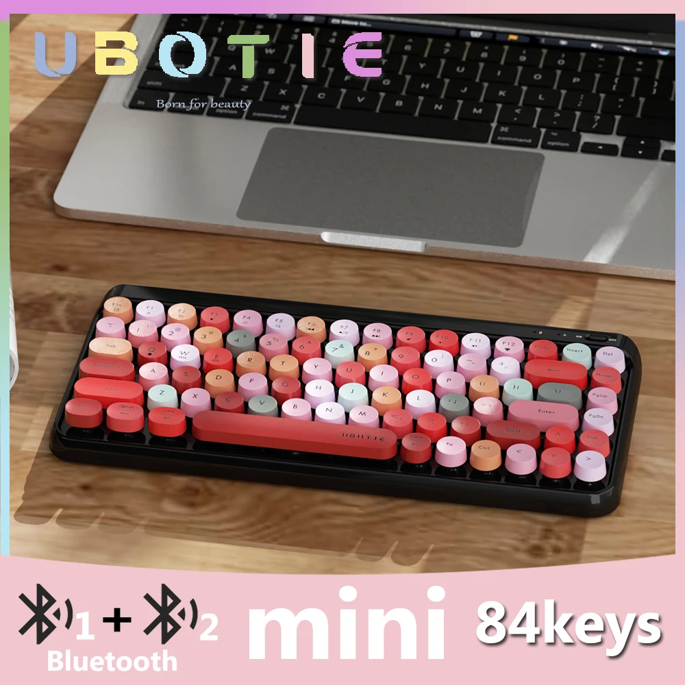 UBOTIE-Mini teclado Bluetooth portátil, 84 teclas, máquina de escribir, juego de teclado inalámbrico estético de oficina para Windows, Mac, IOS, Android