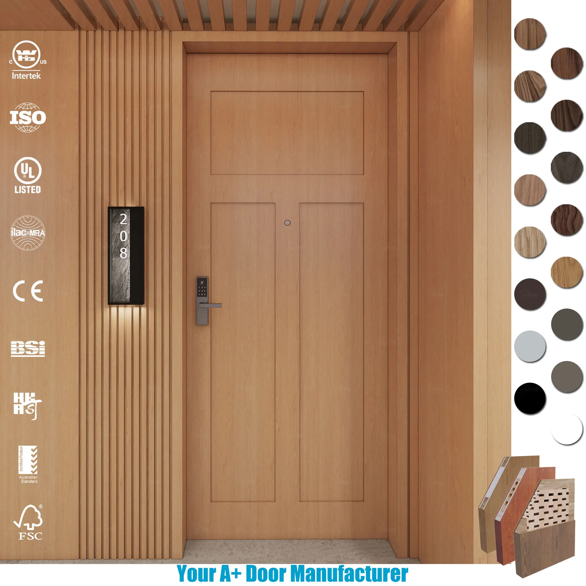 England Standard Modern Manual Hospital Hotel Commercial BS CE Certified Internal Oak Prefinished Fire Doors Frames UK