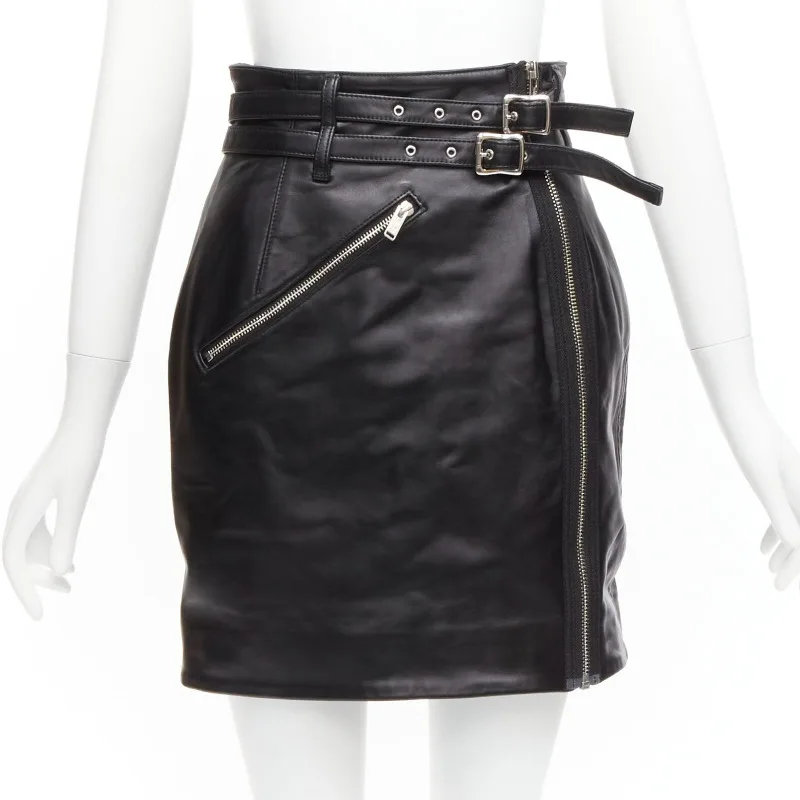 

Black Sheep Leather Silver Zip Motorcycle Biker Skirt