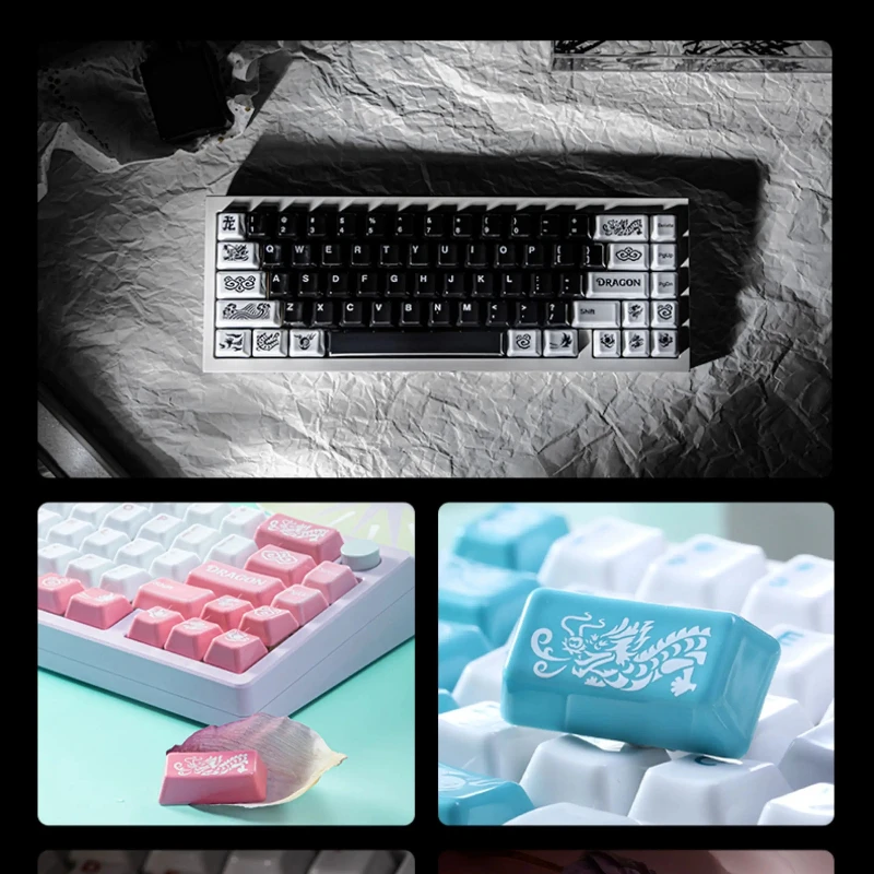 Ceramic Keycaps Dragon Pattern Custom Keycap Set Warm Translucent HIFI Typing Sound Artisan Key Caps Mechanical Keyboard PC Gift