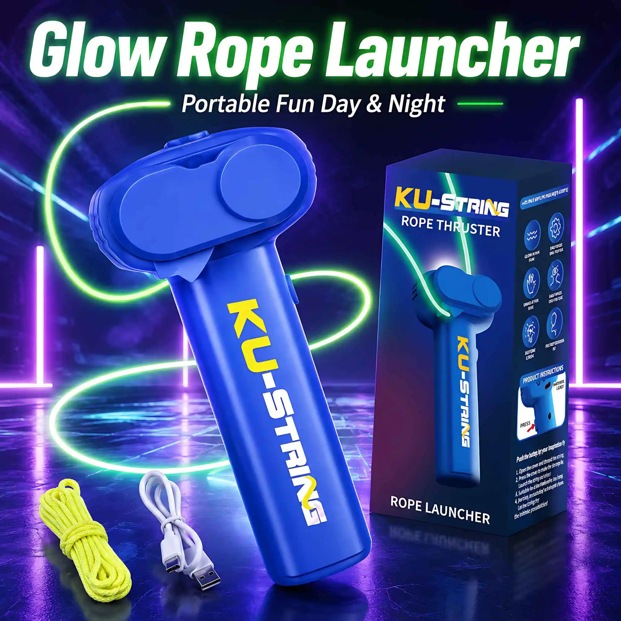 LED Flying Rope Toy Luminous Spinner Launcher Adjustable Speed Glow Fidget Toy Handheld Loop Game Night Light Kids Party Gift