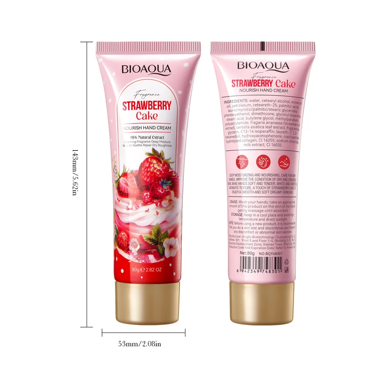 BIOAOUA Strawberry Cake Odżywczy krem ​​do rąk Głębokie nawilżenie Nawilżający krem ​​do rąk Beauty Skincare