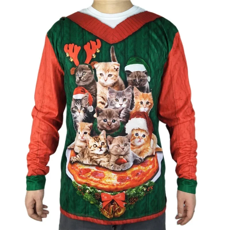 Christmas Cosplay Pattern T-Shirt For Men Fake Two Pieces 3D Print T Shirts Autumn Casual Long Sleeves Loose Round Neck Tops Tee