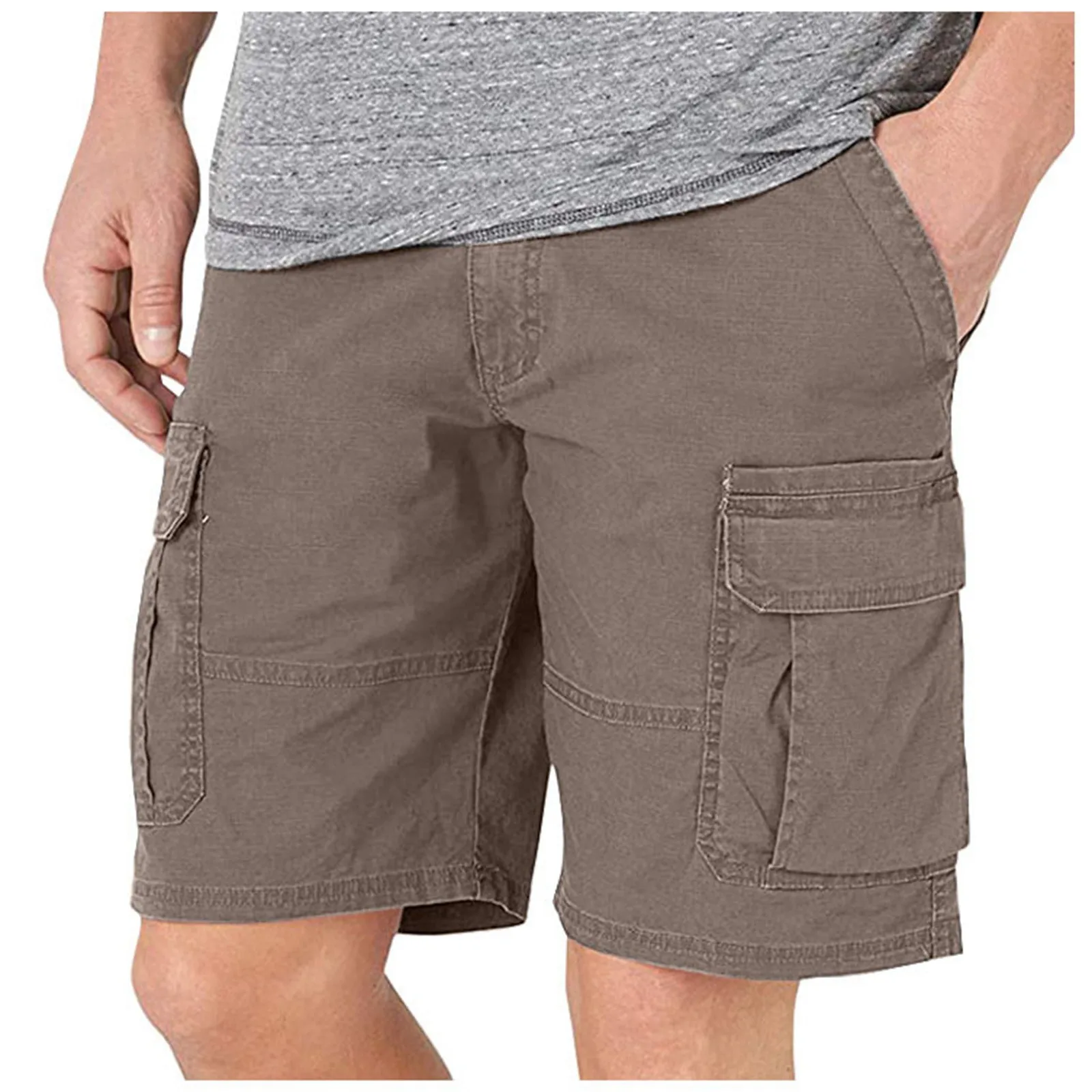 Half Men\'s Cargo Shorts With Draw String Solid Khaki Strech Front Pocket Big And Tall Luxury Nylon Wide Male Bermuda Short Pants