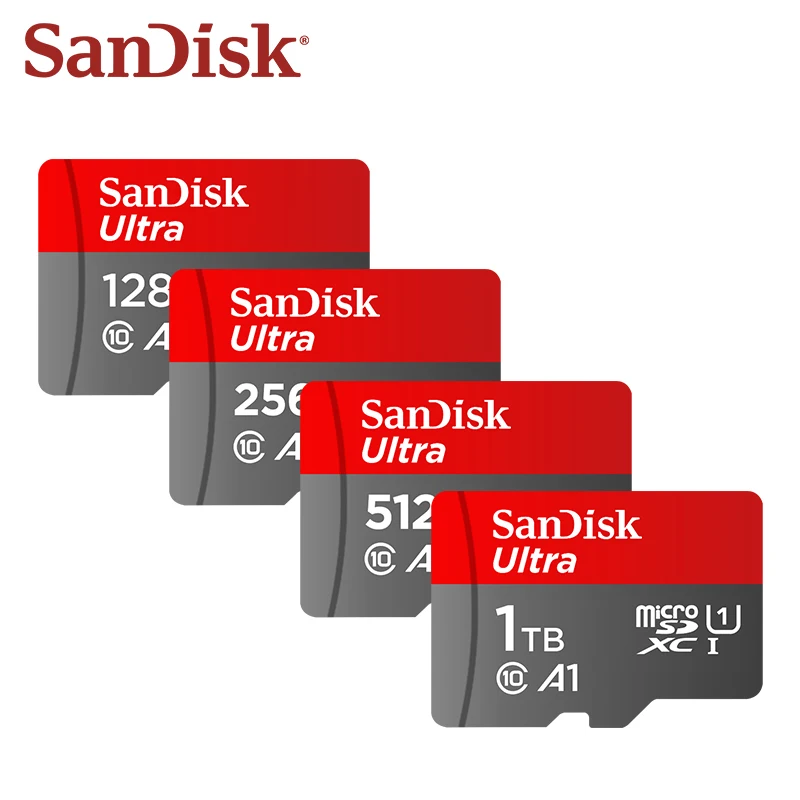 بطاقة SanDisk A1 micoSDXC بطاقة TransFlash أصلية Utra 1 تيرا بايت 512 جيجا بايت 256 جيجا بايت 128 جيجا بايت 64 جيجا بايت مع محول بطاقة ذاكرة MicroSD U1 C10