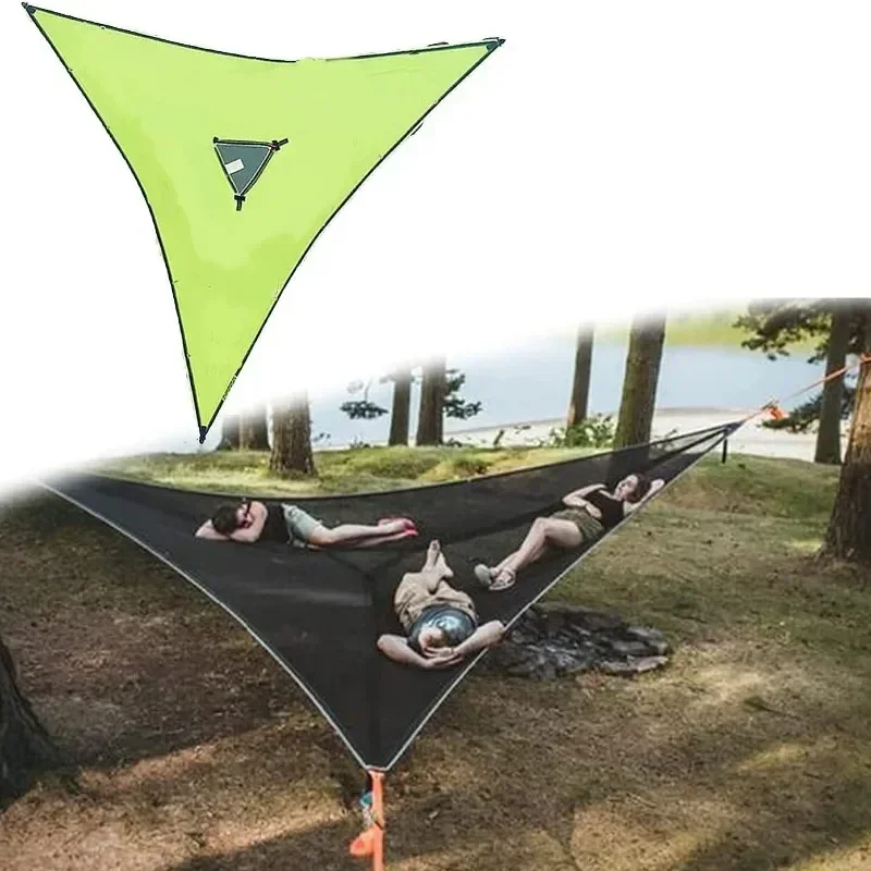 Portable Triangle Hammock Mesh Hammock Multi-Person Family Camping Air Tree Tent Leisure Mesh Bed Free Storage Bag