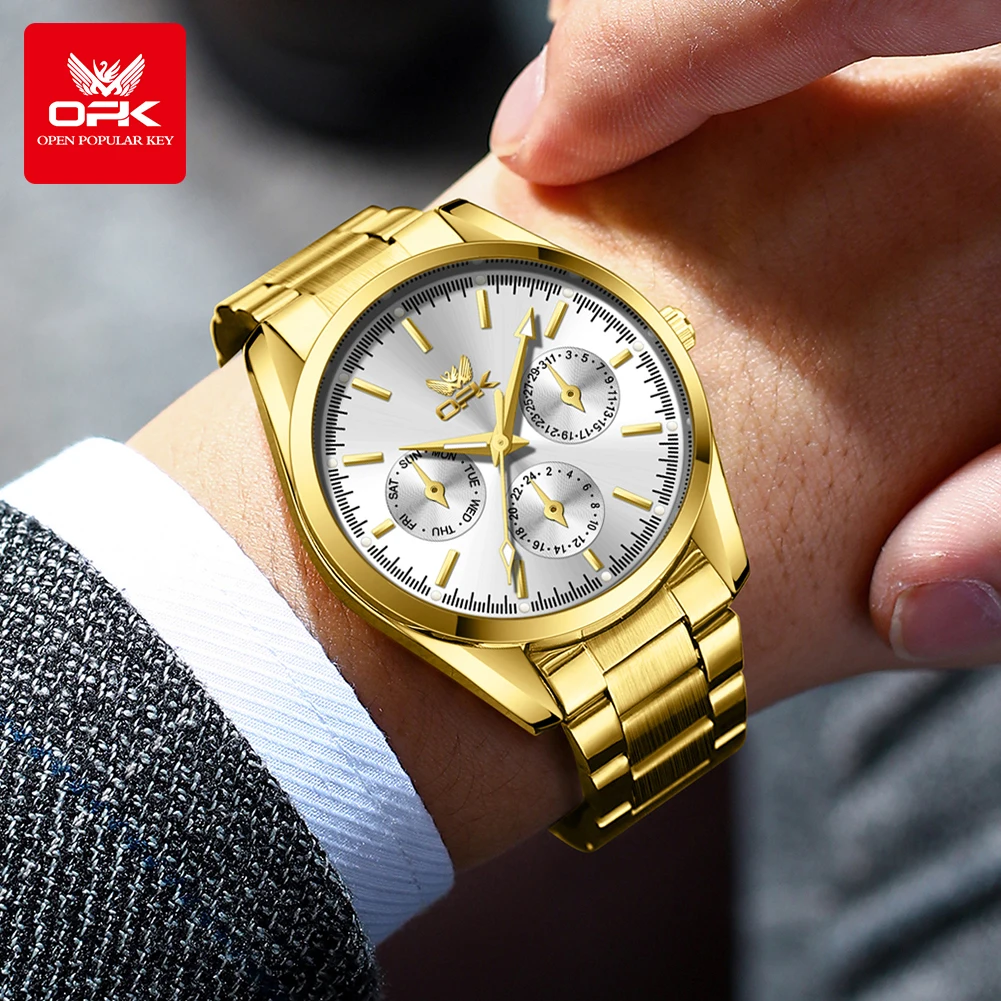 男性用OPKカジュアルウォッチ、ナイトライト、防水クォーツ時計、6024