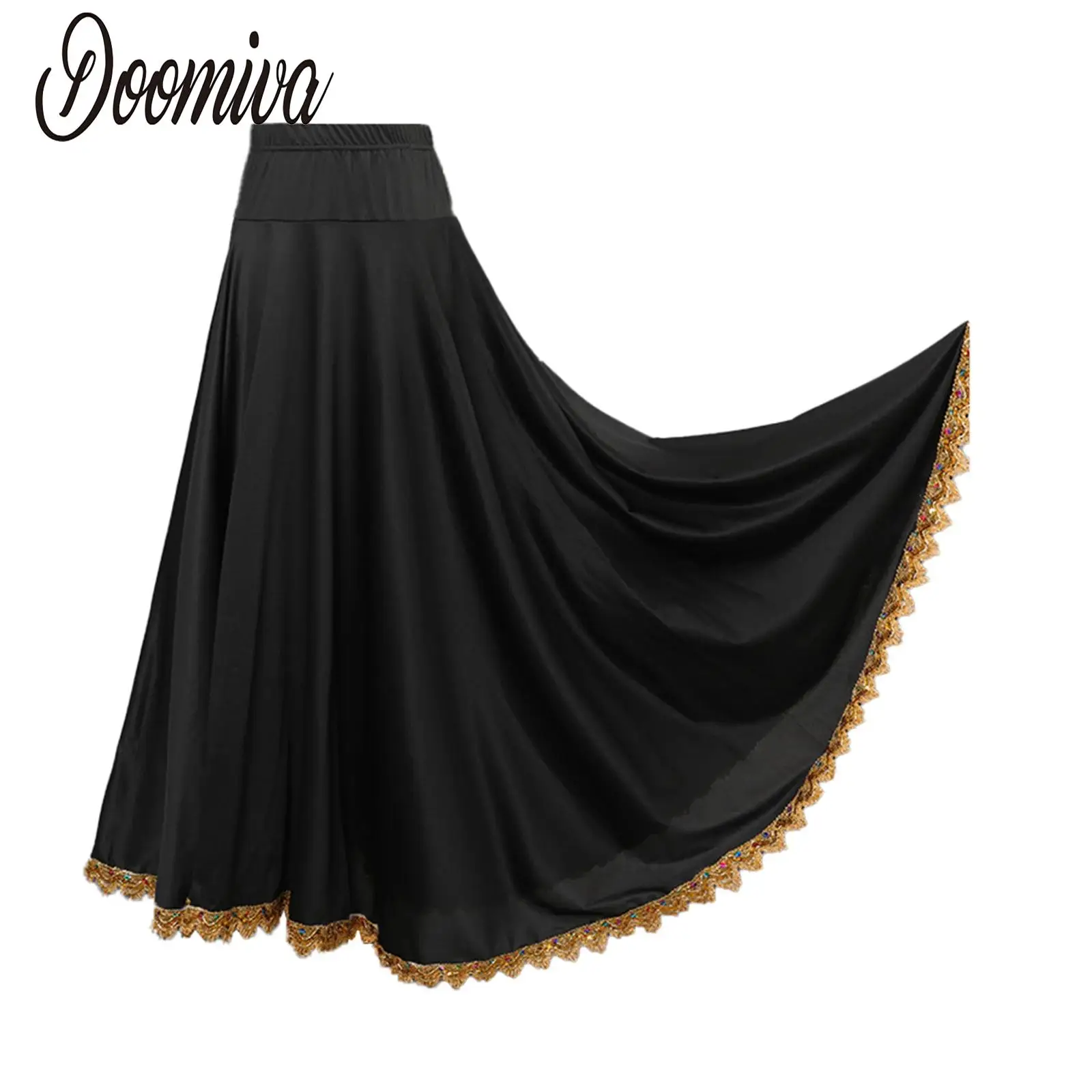 Faldas de Flamenco español para mujer, traje de salón de baile latino, Ropa de baile Paso Doble, faldas largas de círculo completo escalonadas para corrida de toros