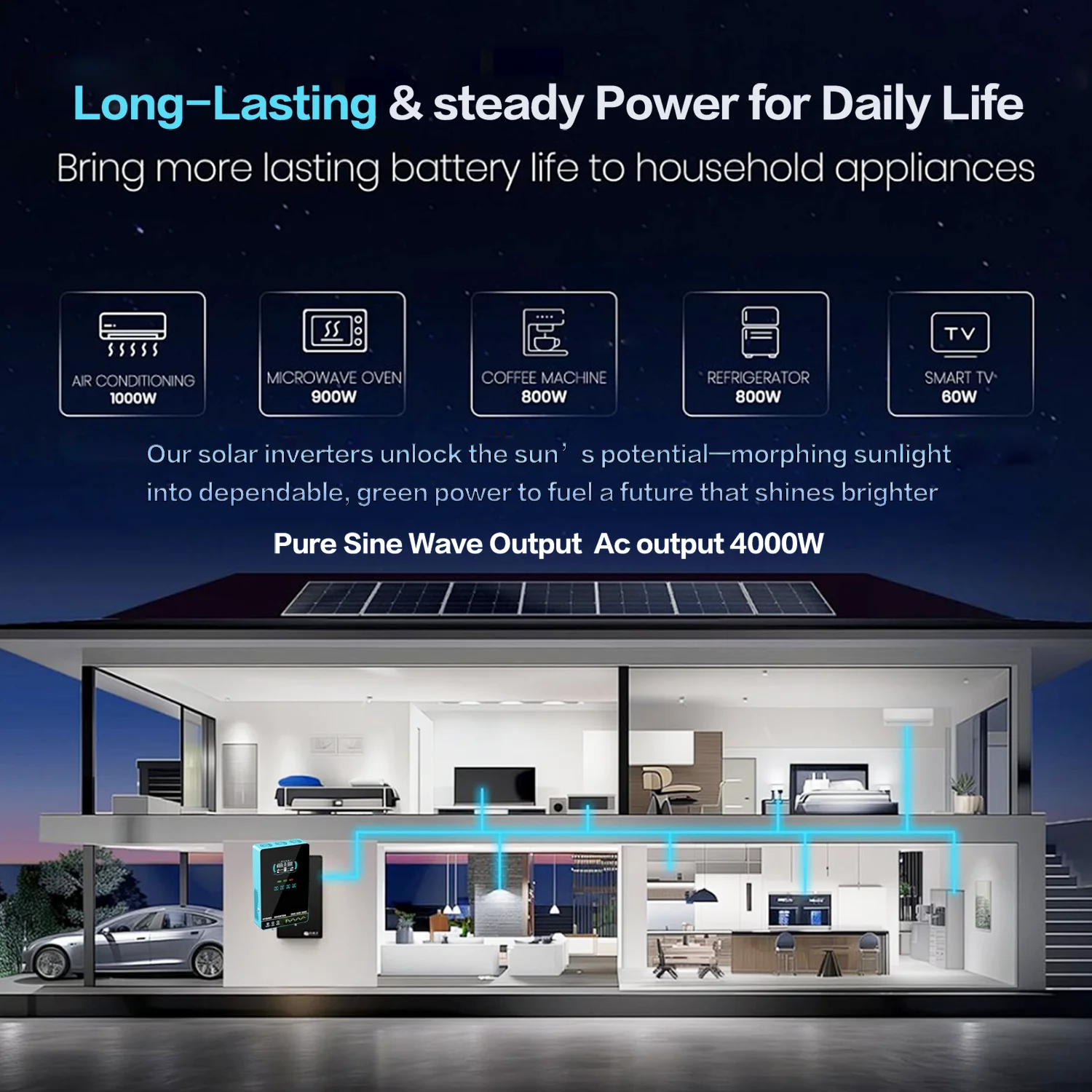 CNswipower 4000 واط الهجين موجة جيبية نقية عاكس الطاقة مع 140A MPPT شاحن بالطاقة الشمسية تيار مستمر 24 فولت إلى التيار المتناوب 110 فولت 60 هرتز محول للطاقة الشمسية