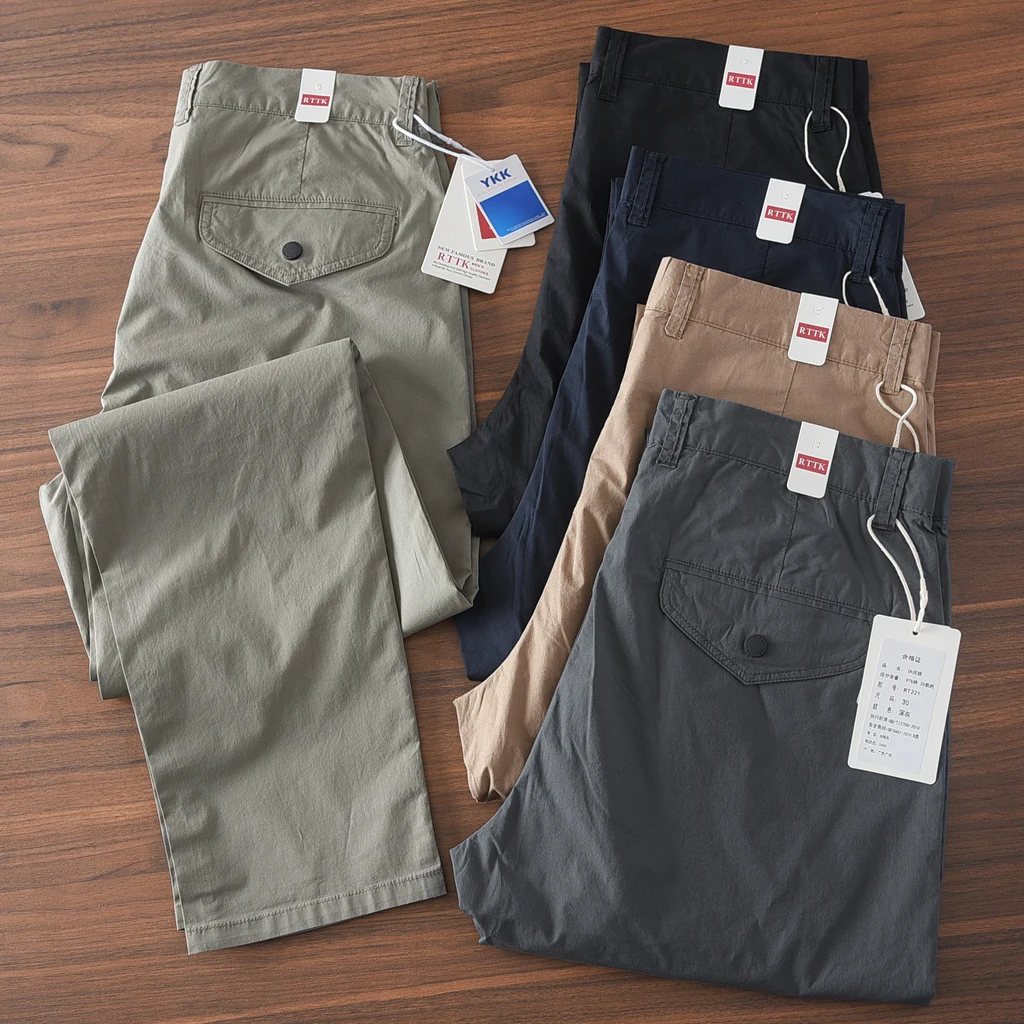 2025 Summer New American Retro Thin Quick-drying Elastic Pants Men's Simple 97% Cotton Washed Commute Casual Straight Trousers