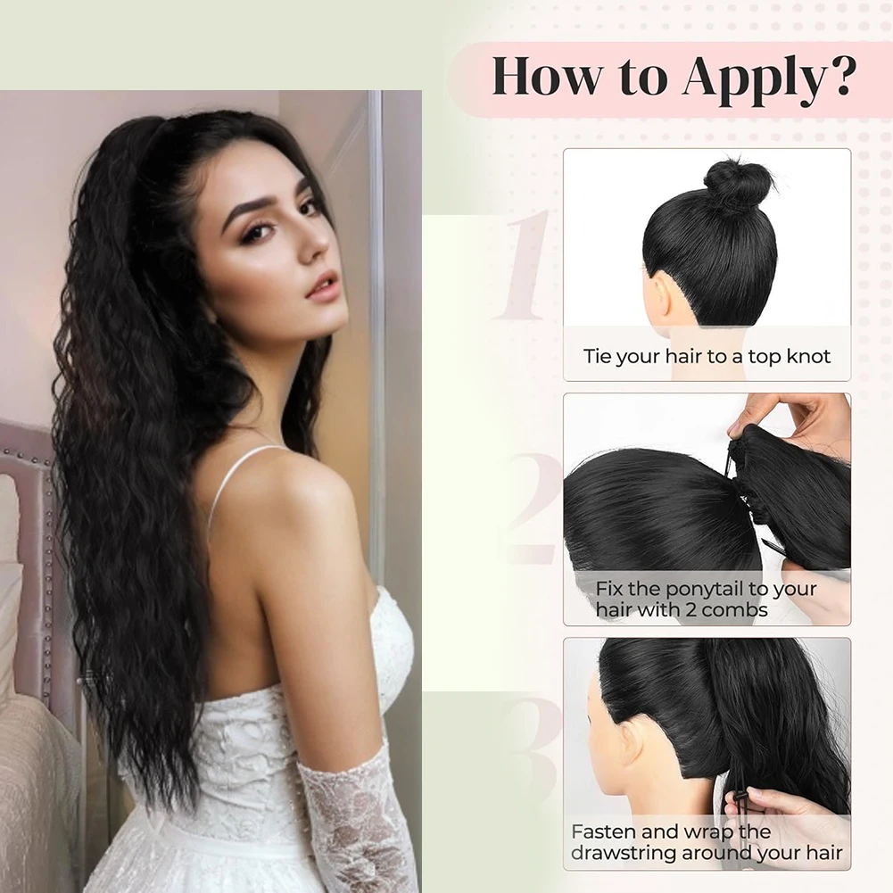 Ponytail Extension Long Curly Wavy Synthetic Hairpiece Drawstring Ponytail Hair Extensions Clip in Ponytail Hair Extensions