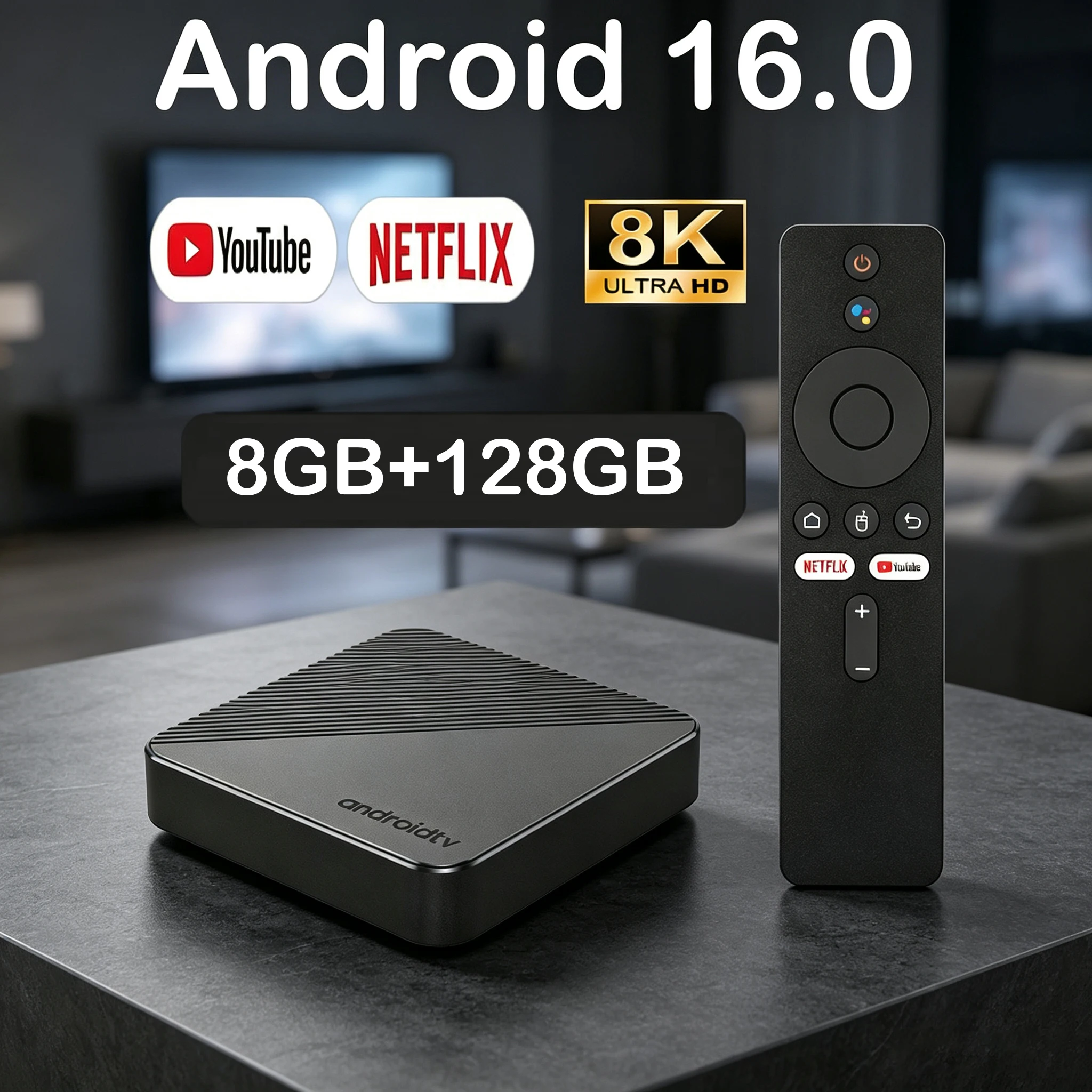 Android 16 Smart TV Box Rockchip RK3518 Chip 8K Ultra HD WiFi6 Bluetooth 6.0 Google Voice Assistant Fast Streaming Set Top Box
