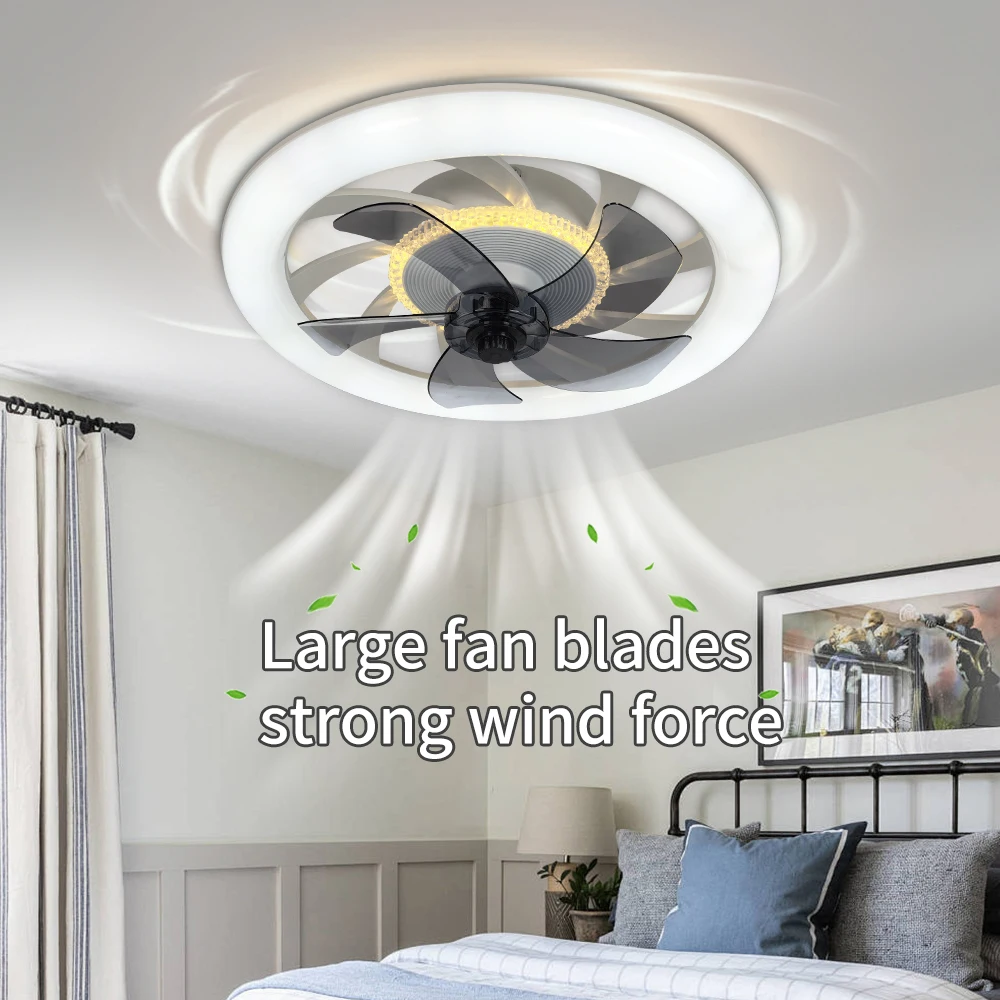 Modern Minimalist LED Ceiling Fan Light, Remote-controlled Dimming Bedroom Dining Room Invisible Blade Silent Lighting Fan Light