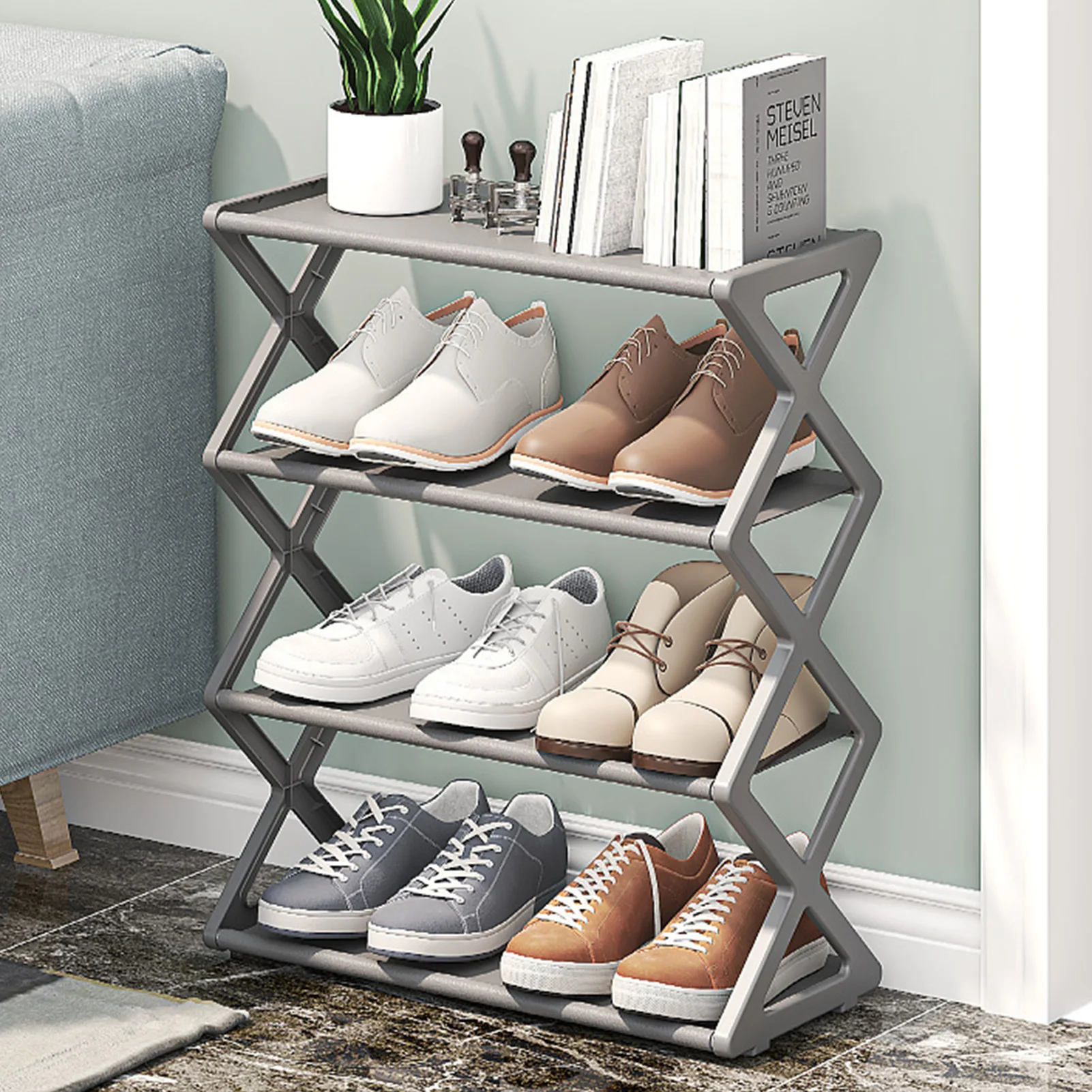 4-Tier Freestanding Shoe Rack Free Standing Shoe Shelf Storage Organizer for Entryway Closet Bedroom