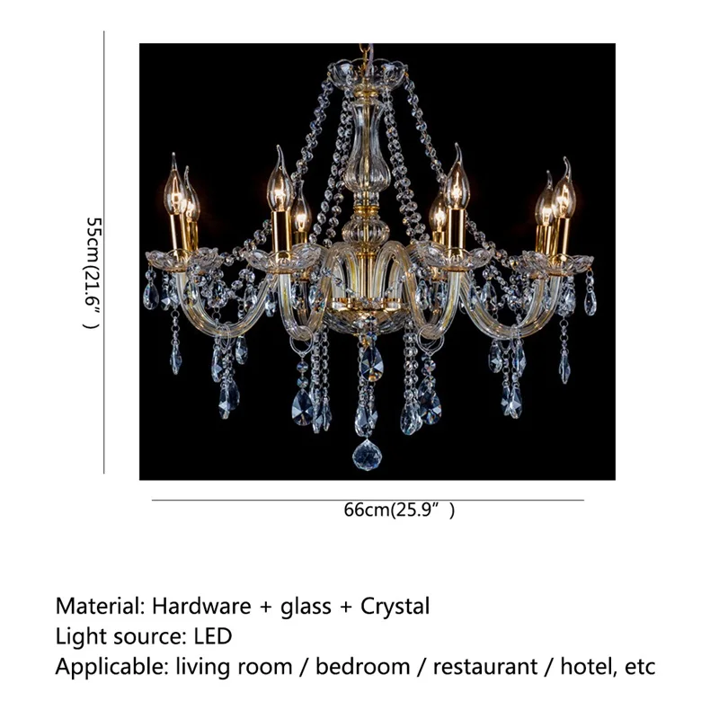 TEMOU Modern Chandelier Iluminação LED Lâmpada pingente Cristal Gold Candle Fixtures Indoor para Home Hotel Hall