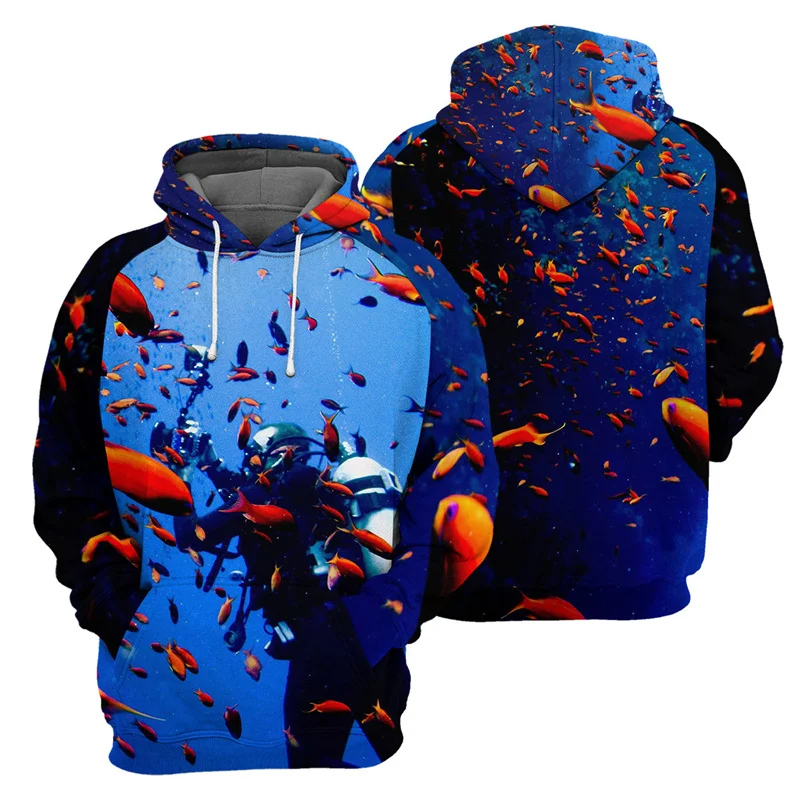 Fashion 3d Printed Diving Hoodie Men Long Sleeve Sweatshirts Spring Autumn Street Sports Tops Pullover Oversized Hoodies Clothes