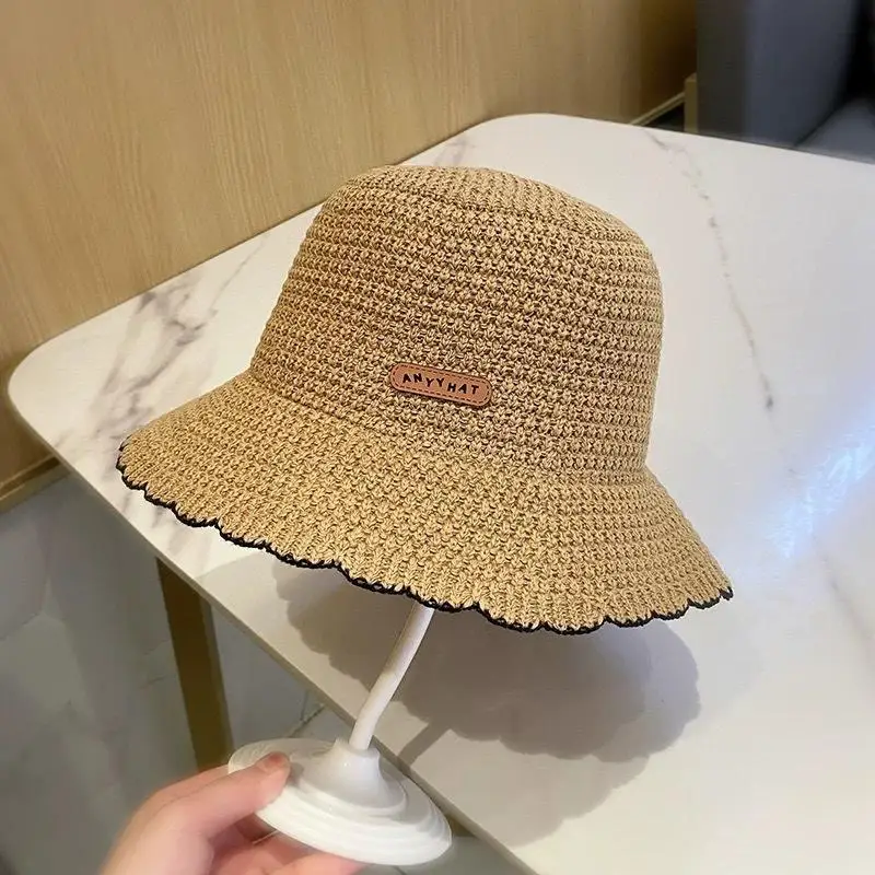 Französischer Wellenkanten-Strick-Bucket-Hat Sommer Mode Atmungsaktiver Faltbarer Outdoor-Sonnenhut – Detail 9