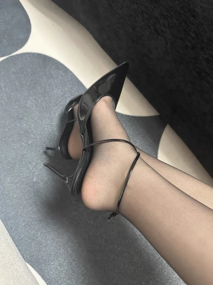 

New cross strap women's high-heeled sandals with pointed, sexy, thin heels, black sole, hollowed out buckle high heels