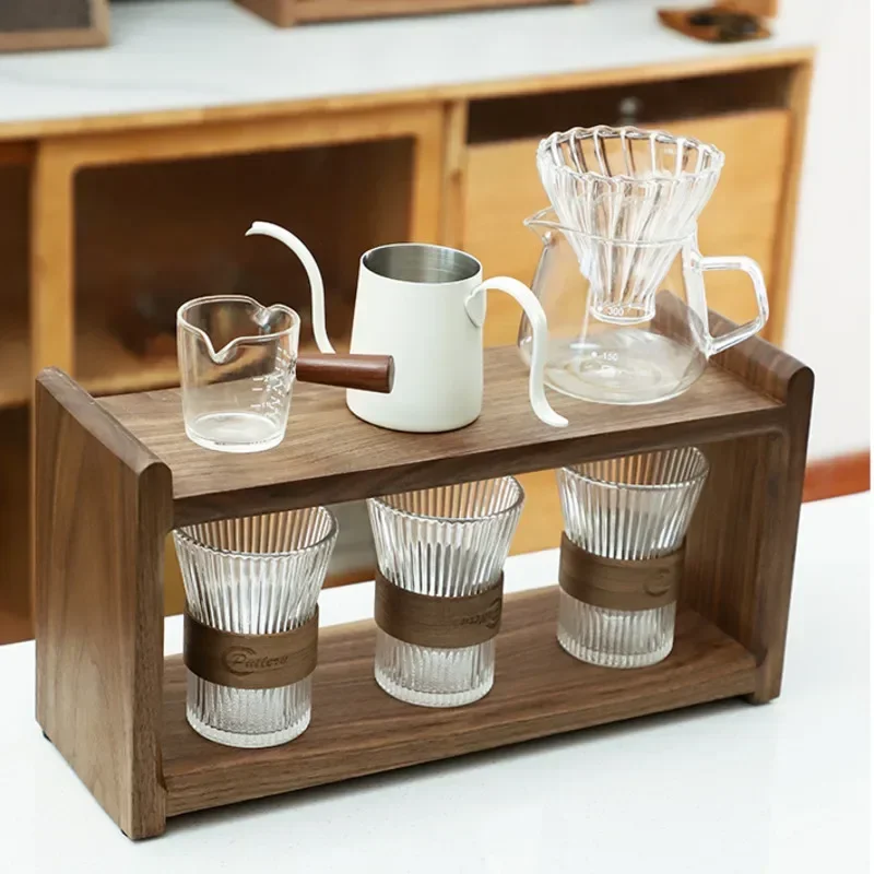 Solid Wood Cup Organizers Storage Milk Tea Shop Table Coffee Cup Mug Tea Set Display Rack Kitchen Multi-layer Cup Rack