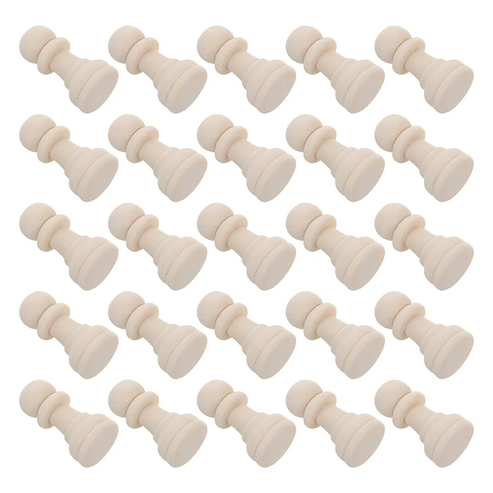 

32Pcs International Chess Pieces Wooden Unfinished DIY Blank Chess Pieces Replacement Wood Set Game Board Accessories