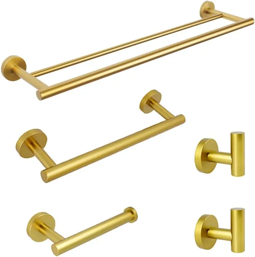 

Набор из 5 золотых принадлежностей для ванной комнаты с вешалками для полотенец, держателями и крючками