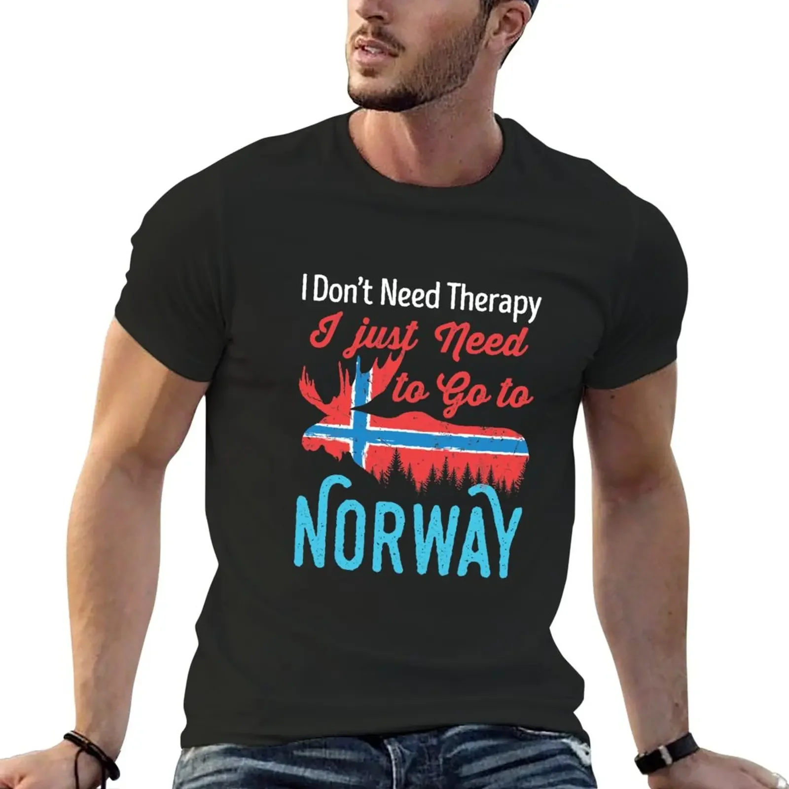 

New I Don't Need Therapy I Just Need to Go To Norway Scandinavia Travel Souvenir T-Shirt heavyweights man clothes men clothing