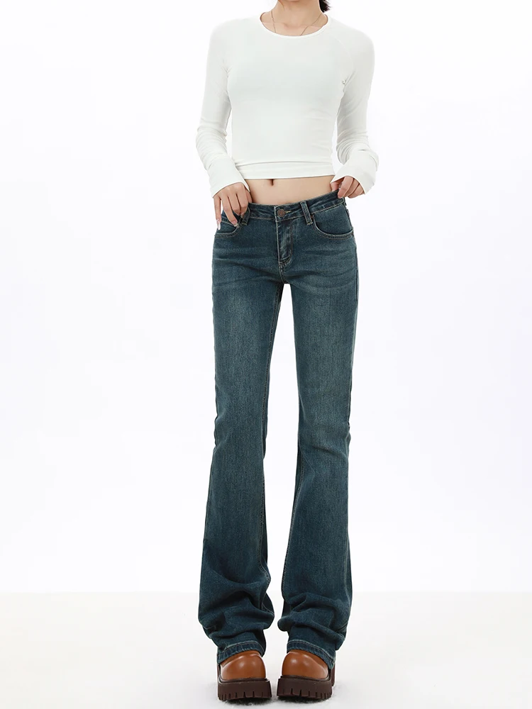 

Джинсы женские с низкой посадкой, расклешенные, винтажные, зауженные, длинные, в американском ретро-стиле, повседневные, на все сезоны