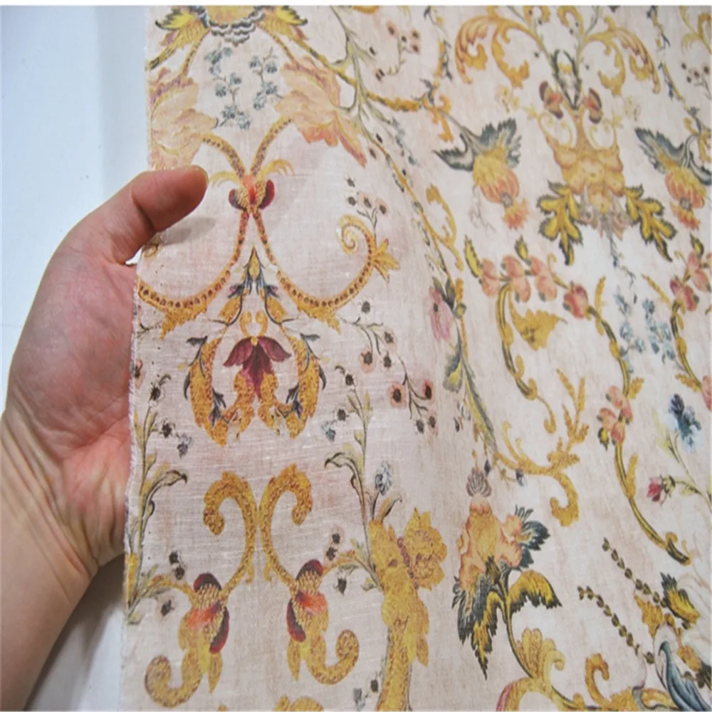 Vintage Trendy French Style Silk Linen Fabric Hemp Flowers Shiny Woven Mulberry for Men Women Dress Cloth Kimono