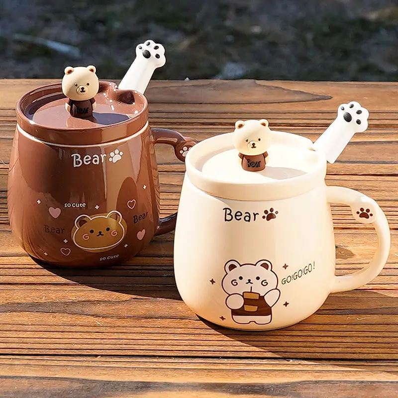 

Bear Cup Ceramic Mug with Lid Spoon Couple Home Drinking Cup Office Milk Coffee Cup Mugs