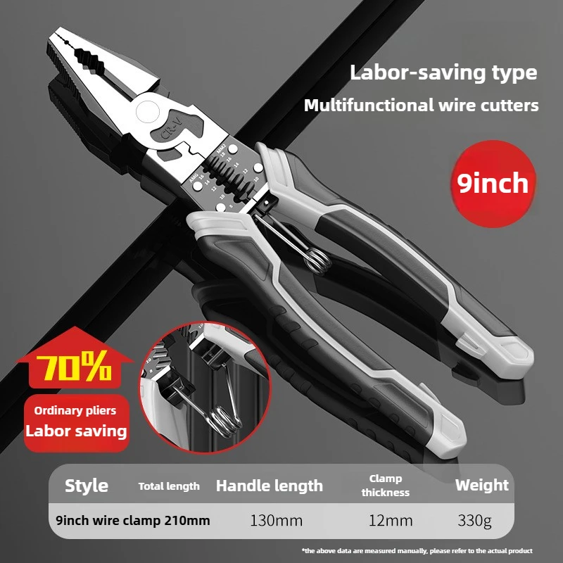 Industrial Grade 9 Inch Diagonal & Needle-Nose Pliers Multi-Functional Wire Stripping Chromium-Vanadium Steel Tool for Professio