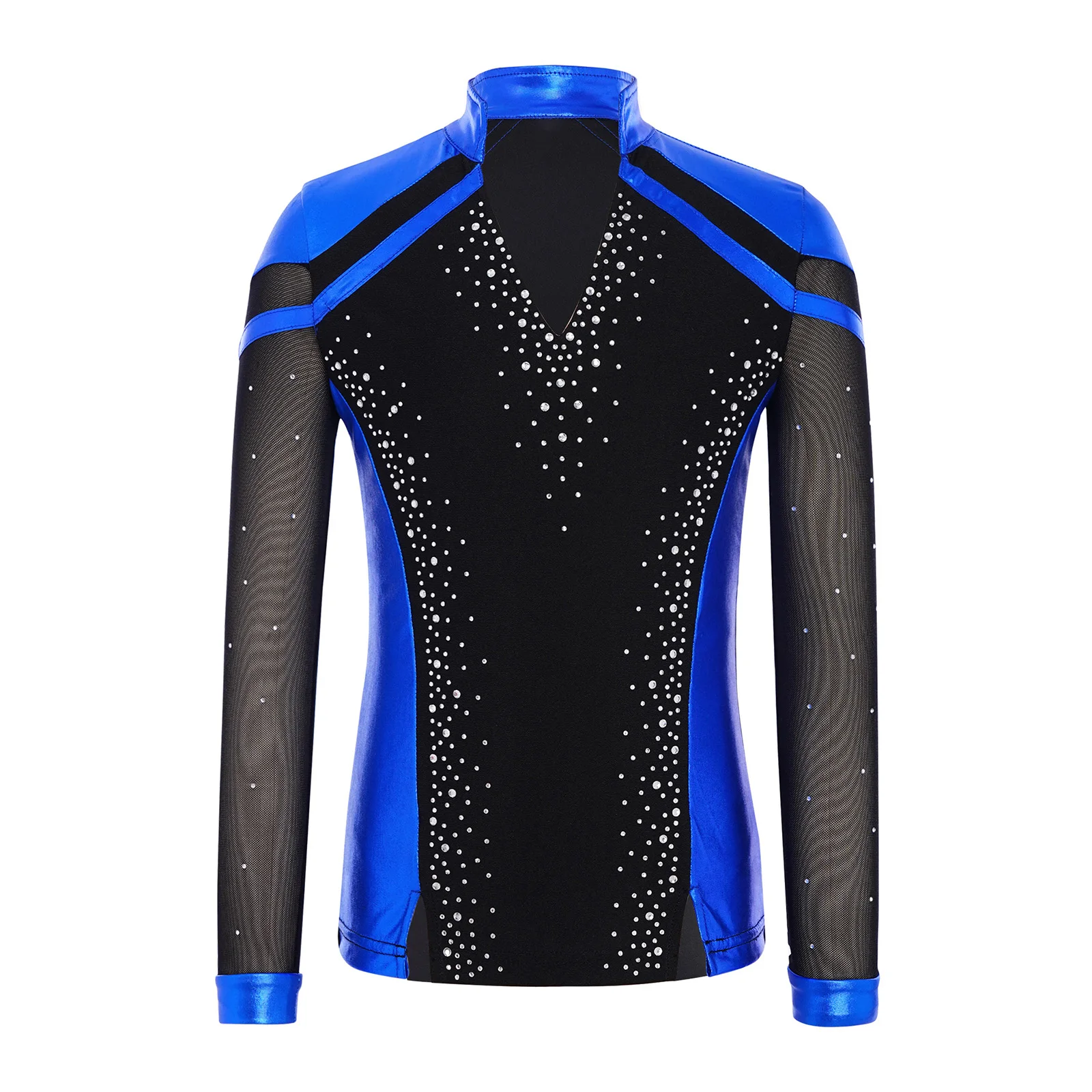 Kind Jungen Gymnastik Eiskunstlauf Tanzkostüm Langarm Split Saum Strass Metallic Top Performance Trainingskleidung