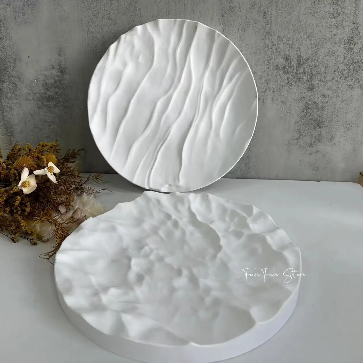 Irregular Ocean Wave Large Round Tray Silicone Mold DIY Pattern Jewelry Photo Table Storage Tray Plaster Mold Home Simple Decor