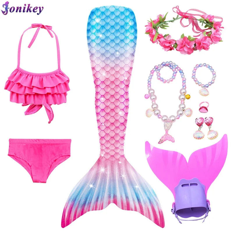 Vestido de princesa de cola de sirena para niñas, traje de baño de cosplay con monoaleta para vacaciones, natación