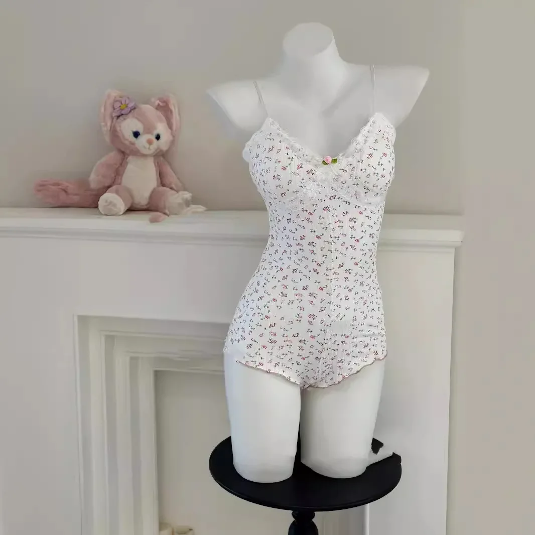 Body Sexy imprimé Floral pour femmes, garniture en dentelle, sans manches, Slim Fit, justaucorps, combinaison d'été, barboteuse, sous-vêtements Sexy, Lingerie de nuit