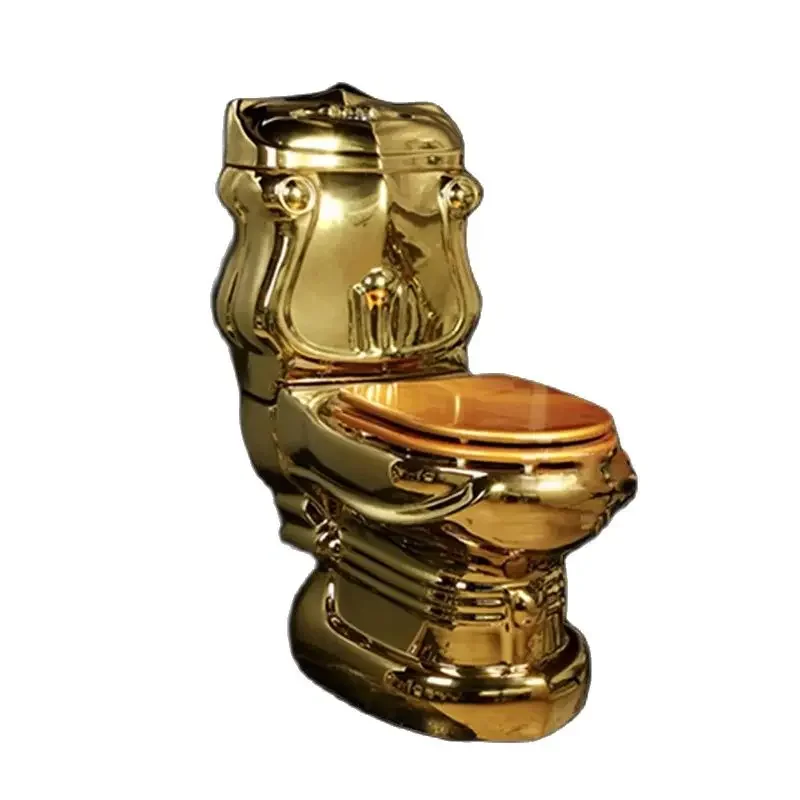 Retro Toilet Relief Split Color Toilet Color Gold Creative Wall Drainage Toilet Golden  Portable