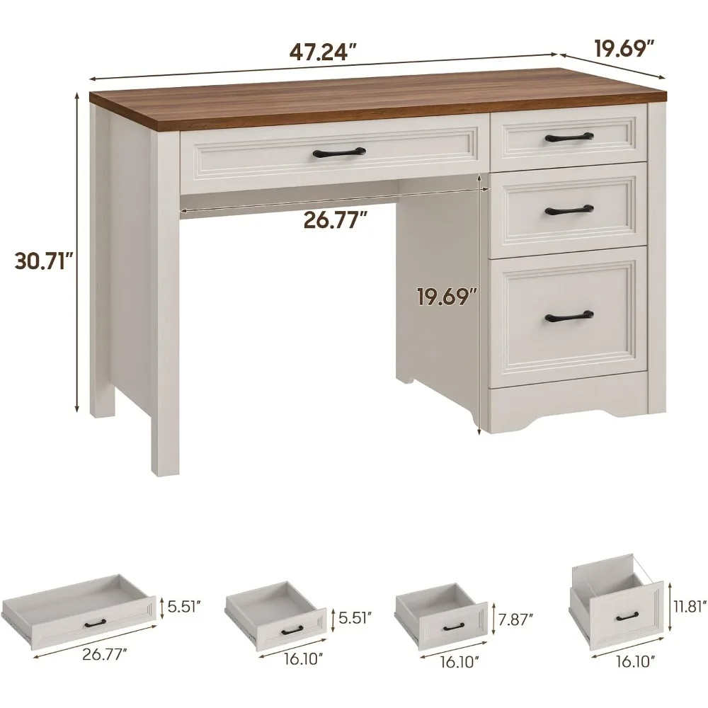 Rustic Executive Desk with Storage and File Drawer for Home Office