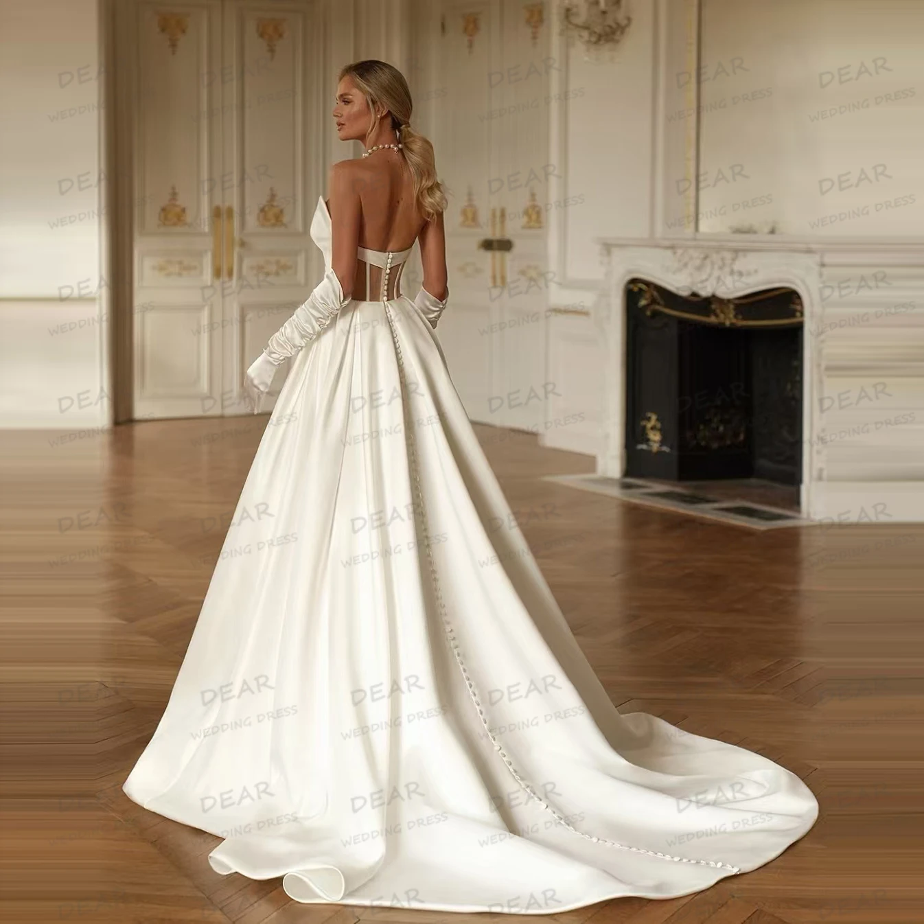 Simple Wedding Dresses Woman's A Line Hollow Bridal Gowns For Bride Backless High Split Vestidos Para Mujer Customized Gloveless