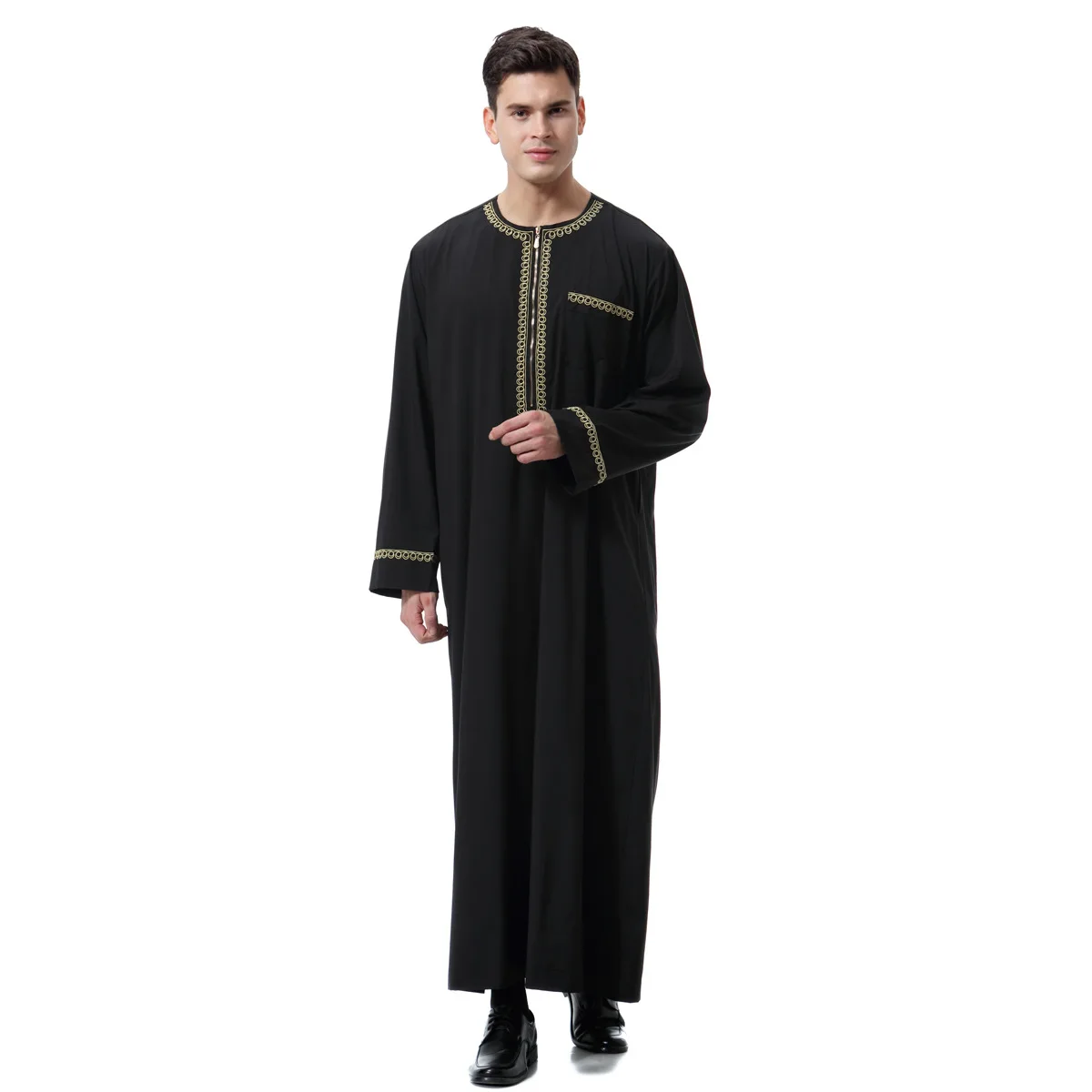 Men's Islamic Loose Gown with Zipper Shirt, Muslim Clothing, Middle East, Arab, Dubai, Malaysia, New Fashion