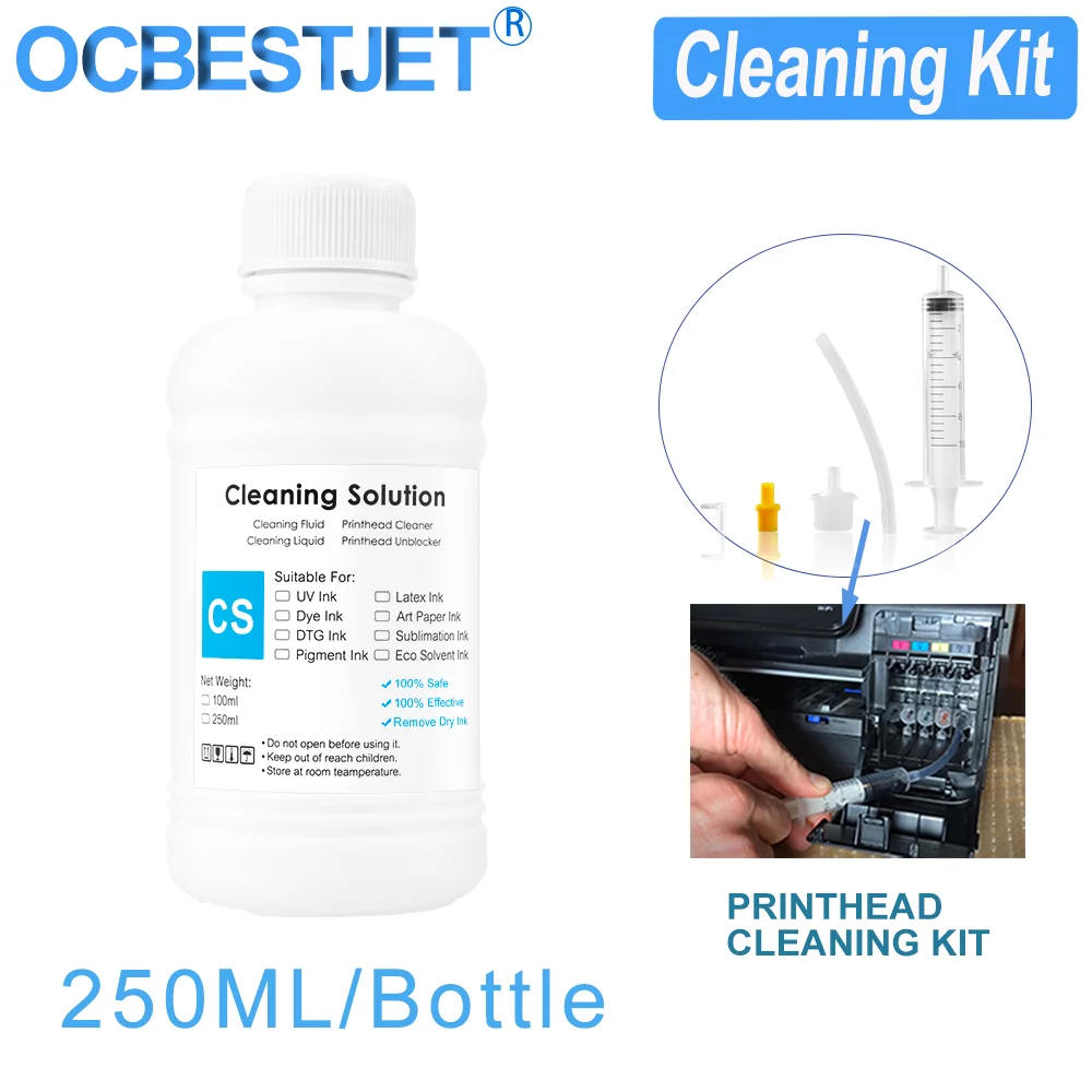 250ML Cleaning Liquid Kit For Epson HP Canon Brother Inkjet Printer Cleaning Solution For Dye Pigment Sublimation Ink