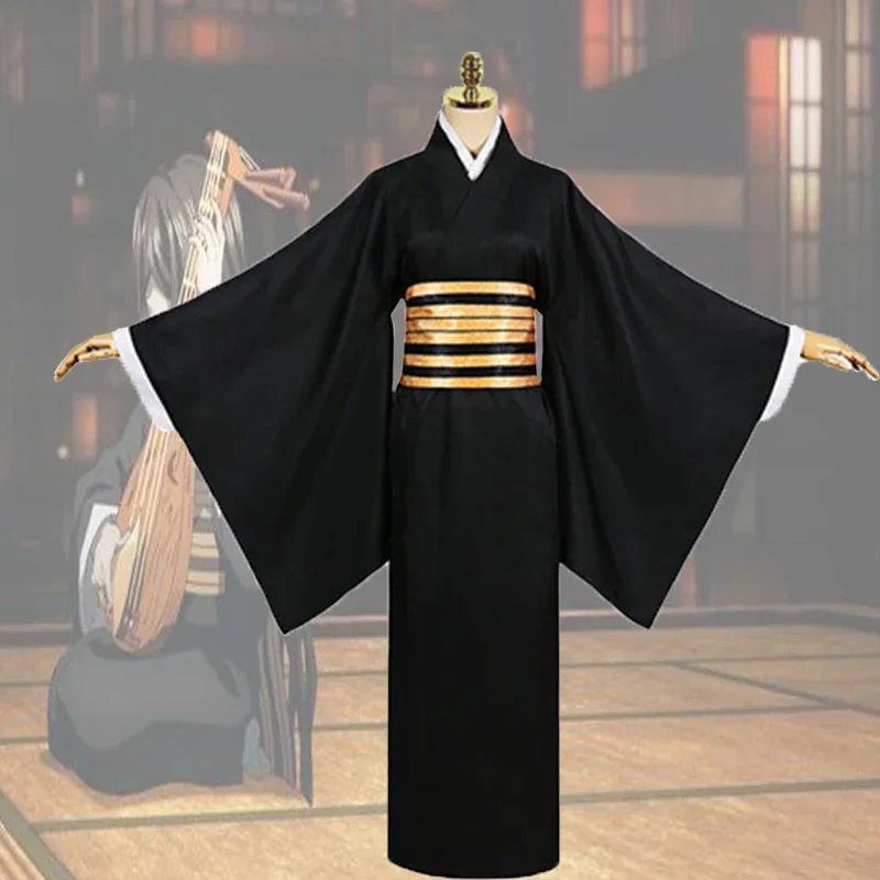 Anime Kimetsu No Yaiba Nakime Cosplay Costumes Kimono Sets Outfits Black Performance Uniforms Full Set