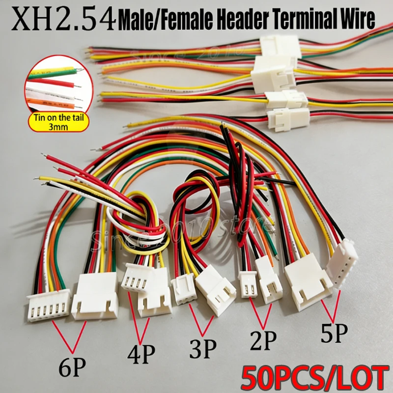 50PCS Micro JST XH2.54 2P 3P 4P 5P 6PIN Mâle Femelle Connecteur 2.54mm Pas Avec Câble Métallique Câble De Chargement De Batterie