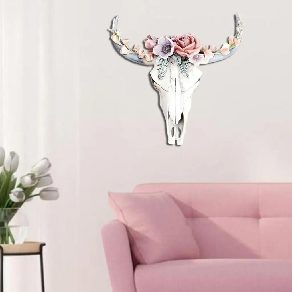 Wall Hanging Long Horn Cow Skull Statue, , Long Head Sculpture, Resin Decoration